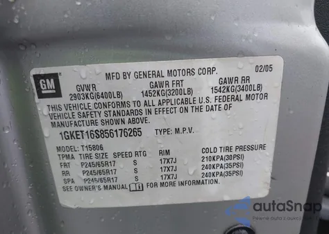 2005 GMC Envoy Xl Xl из США, поврежденный, VIN 1GKET16S856176265